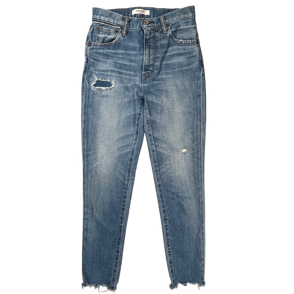 Moussy‎ Vintage Skinny Jeans Womens 26 Blue Distressed Raw Hem High Rise Japan